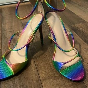 Two inch ankle strapped rainbow shoe